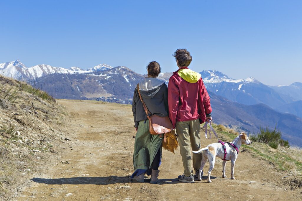 couple, guy, girl, dog, mountain, mountains, nature, people, pet, hug, romantic, friendship, animal, look, far, future, trail, destiny, open, trip, panorama, destination, friendship, future, future, future, future, future, destiny, trip
